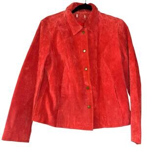Red Suede Pig Leather Jacket Women’s M Classic Colorful Biker Fitted Coat Winter